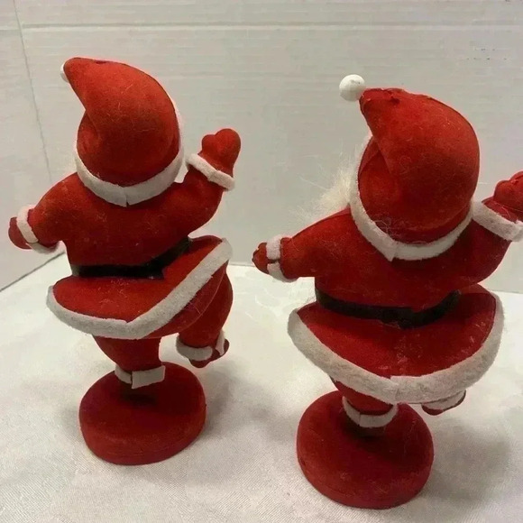 Pair of Vintage Christmas Dancing Waving Santa Claus Flocked Decor 9 inches - Picture 6 of 10